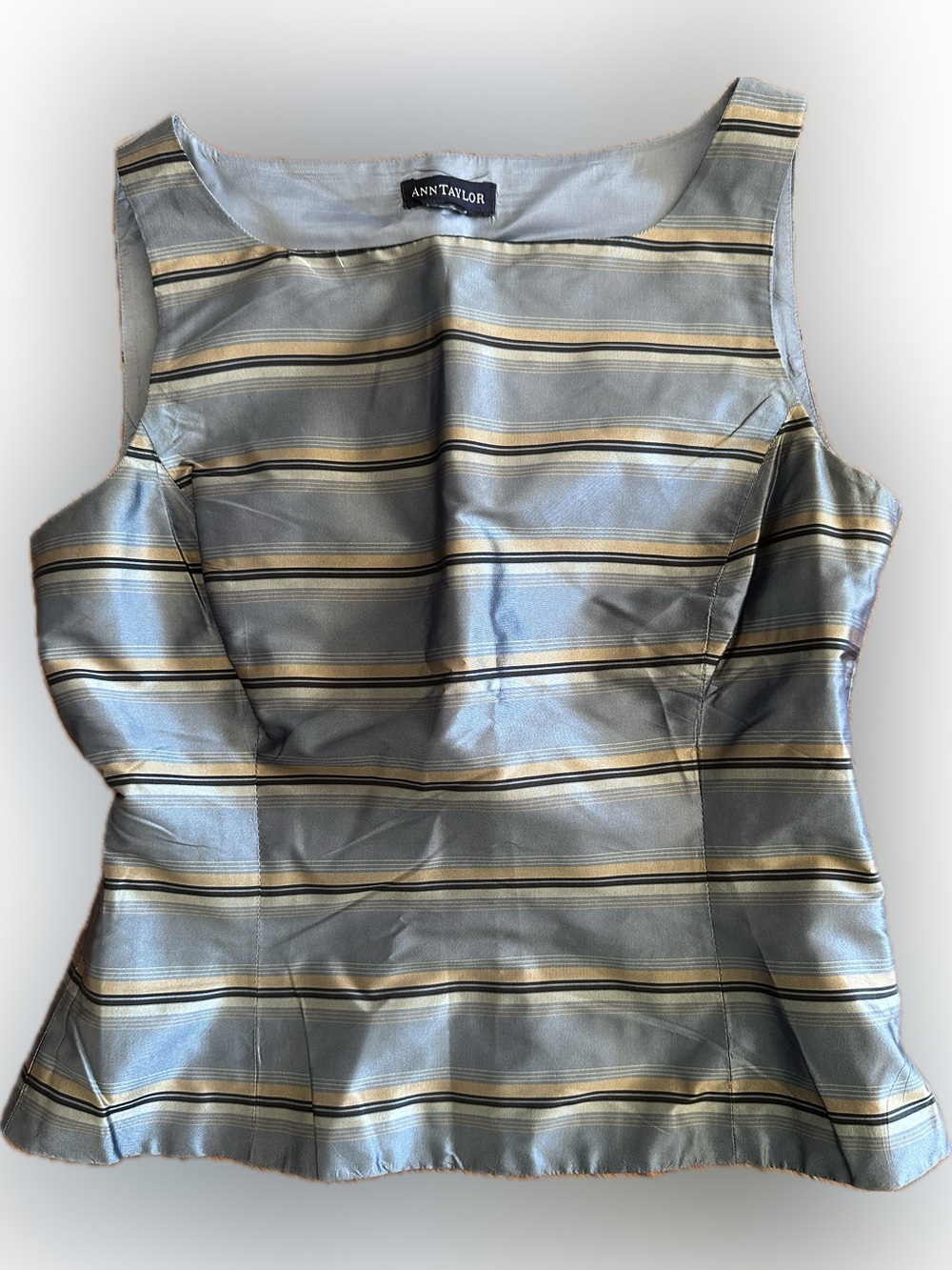 Ann Taylor Blue and Cream Striped Sleeveless Top